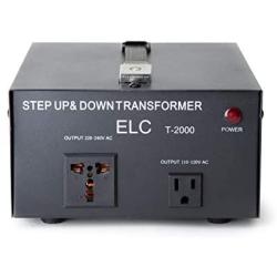 ELC T-2000 2000 watts Voltage Converter Transformer - Step Up/Down - 110V/220V - Circuit Breaker Protection [3-Years Warranty]