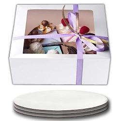 Cake Boxes 12 x 12 x 5 and Cake Boards 12 Inch, Bakery Box Has a Clear Window, Cake Board is Round, Cake Supplies, 10 Pack of Each.