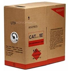 Monoprice 1000FT 24AWG Cat5e 350MHz UTP Solid, Riser Rated (CMR), Bulk Ethernet Bare Copper Cable - Black