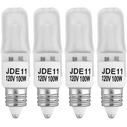 4-Pack JDE11 120V 100W Frosted Halogen JDE11 100W Bulb Warm White 100 Watt T4 E11 Bulb Frosted JD E11 T4 100W for Chandeliers, Pendants, Table Lamps, Cabinet Lighting, Mini-Candelabra Base T4 Bulb