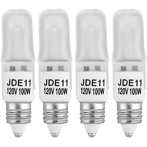 4-Pack JDE11 120V 100W Frosted Halogen JDE11 100W Bulb Warm White 100 Watt T4 E11 Bulb Frosted JD E11 T4 100W for Chandeliers, Pendants, Table Lamps, Cabinet Lighting, Mini-Candelabra Base T4 Bulb
