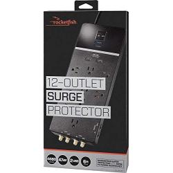 Rocketfish - 12-Outlet/2-USB Surge Protector Strip - Black