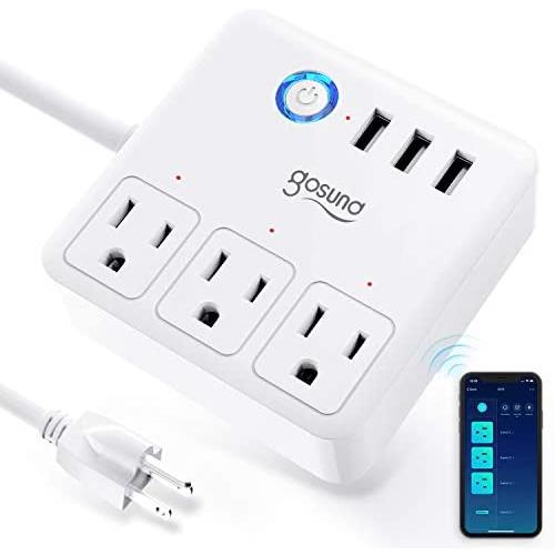 Gosund Smart Power Strip Works with Alexa Google Home, Smart Plug USB WiFi Surge Protector Multi Outlet Extender, 4ft Extension Cord, 3 USB 3 Charging Ports for Home Office Desk Tablets 10A, White