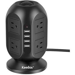Power Strip Tower Keedox Surge Protector 8 Outlet 4 USB Ports Electric Charging Station, Multi Plug Outlet Tower with 10Ft Long Extension Cord
