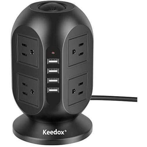 Power Strip Tower Keedox Surge Protector 8 Outlet 4 USB Ports Electric Charging Station, Multi Plug Outlet Tower with 10Ft Long Extension Cord