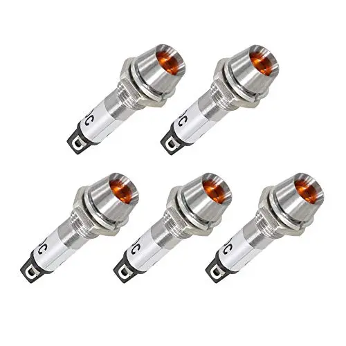 VictorsHome Indicator Light 12V DC Yellow 5/16 Inch 8mm Metal Shell Panel Mount Signal Pilot Dash Directional Lights 5 Pack