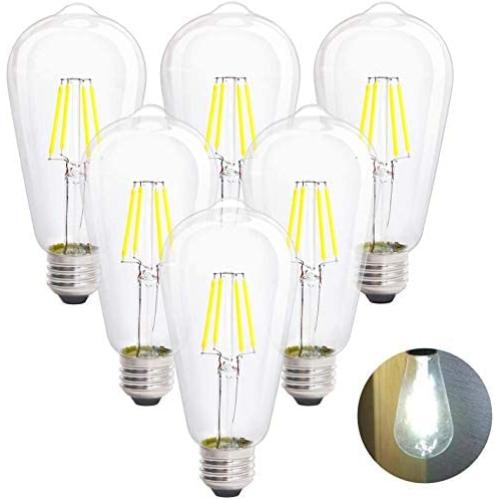 LED Edison Vintage Light Bulbs, 4W 4000K Daylight White, Dimmable LED Edison Bulb Antique LED Filament Bulbs, Clear Glass, 40W Equivalent, 380LM, ST64, E26 Base (4W-4000K-6Pack) (6)