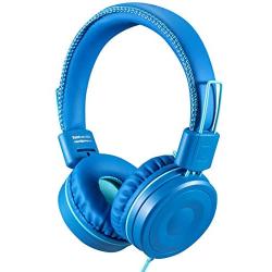POWMEE M1 Kids Headphones Wired Headphone for Kids,Foldable Adjustable Stereo Tangle-Free,3.5MM Jack Wire Cord On-Ear Headphone for Children (Azure)