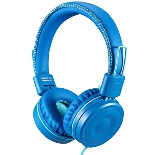 POWMEE M1 Kids Headphones Wired Headphone for Kids,Foldable Adjustable Stereo Tangle-Free,3.5MM Jack Wire Cord On-Ear Headphone for Children (Azure)