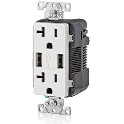 Leviton T5832-W USB Charger/Tamper-Resistant Duplex Receptacle, 20-Amp, White