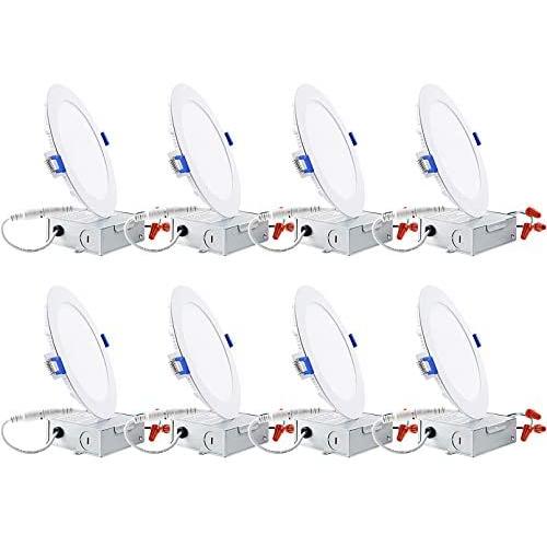 TORCHSTAR Basic Series 8-Pack 12W 6 Inch Low Profile Ultra-Thin Recessed Ceiling Light with Junction Box, 2700K Soft White, Dimmable Can-Killer Downlight, 850lm 100W Eqv. ETL and Energy Star