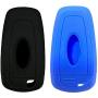 Car Key Fob Skin Cover 2 Pieces Keyless Remote Holder Protector Case Replacement for Ford Fusion 5 Buttons F150 F250 F350 F450 F550 Edge Explorer Mustang F-150 Raptor(Black Blue)
