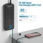 Power Strip, POWERADD Surge Protector USB C Power Delivery 18W, 8 AC Outlets 3 USB Ports 1875W 1700J, Flat Plug, 6ft Extension Cord, Wall Mountable for Home, Office, Computer TV-Black Power Strip, POWERADD Surge Protector USB C Power Delivery 18W, 8 AC Outlets 3 USB Ports 1875W 1700J, Flat Plug, 6ft Extension Cord, Wall Mountable for Home, Office, Computer TV-Black