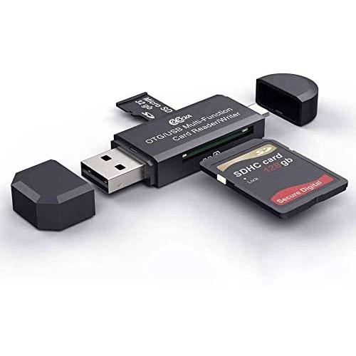 Micro USB OTG to USB 2.0 Adapter, SD/Micro SD Card Reader with Standard USB Male & Micro USB Male Connector for Smartphones/Tablets with OTG Function