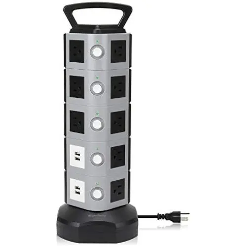 SUPERDANNY Power Strip Tower SDD005 - 5 Surge Protector 18 Outlet Plugs with 4.2A 4-USB Slot Electric Fast Charging Station 3000W 13A 16AWG 6.5ft Heavy Duty Cord Wire Extension for Home Office SUPERDANNY Power Strip Tower SDD005 - 5 Surge Protector 18 Outlet Plugs with 4.2A 4-USB Slot Electric Fast Charging Station 3000W 13A 16AWG 6.5ft Heavy Duty Cord Wire Extension for Home Office