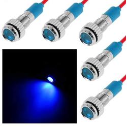 FICBOX 5Pcs LED Indicator Light 6MM 12V Metal Waterproof Signal Lamp with Wire for Car Truck Boat (Blue)