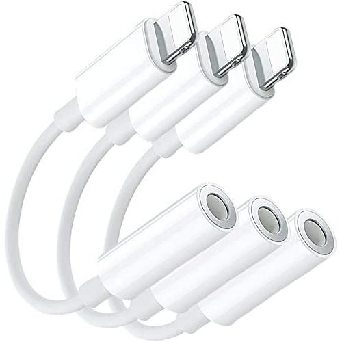 (3 Pack) iPhone Headphone Adapter, 3.5 mm Headphone Jack Adapter Aux Audio Earphones Connector, Headphone Dongle Stereo Cable Compatible with iPhone 11/11Pro/X/XR/XS/XSmax/8,Support All iOS System