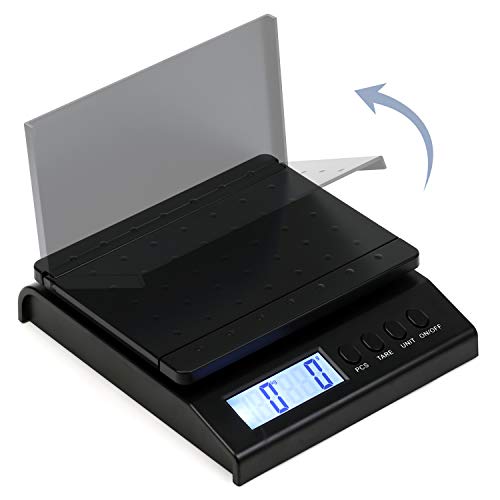 110 lb (50 kg x 1 g) Digital Postal Scale, Piece Counting, Wide Weighing Pan, Backlit LCD, AC Adapter, Multiple Weight Unit, Capacity: Max 50 kg (110 lb), Min 5 g (0.2 oz), Readability 1 g (0.1 oz)