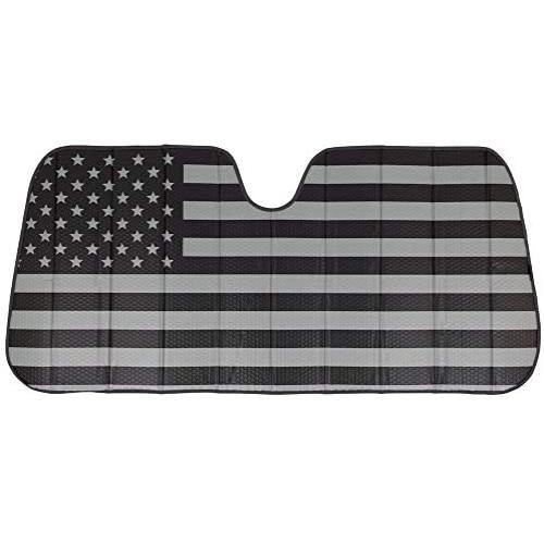 Black White/Gray American Flag - Front Windshield Sun Shade - Accordion Folding Auto Sunshade for Car Truck SUV - Blocks UV Rays Sun Visor Protector - Keeps Your Vehicle Cool - 58 x 28 Inch