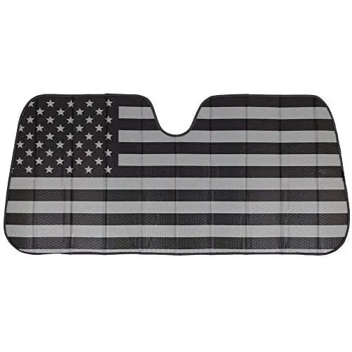 Black White/Gray American Flag - Front Windshield Sun Shade - Accordion Folding Auto Sunshade for Car Truck SUV - Blocks UV Rays Sun Visor Protector - Keeps Your Vehicle Cool - 58 x 28 Inch