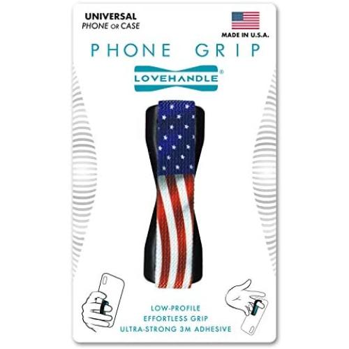 LoveHandle Phone Grip for Most Smartphones and Mini Tablets, American Wavy Flag Design Elastic Strap with Black Base, lh-01-americanwavyflag