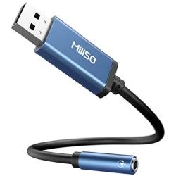 MillSO USB to 3.5mm Audio Jack Adapter, Sapphire Blue TRRS USB to AUX Audio Jack External Stereo Sound Card for Headphone, Speaker, Mac, PS4, PC, Laptop, Desktops - 1 Feet