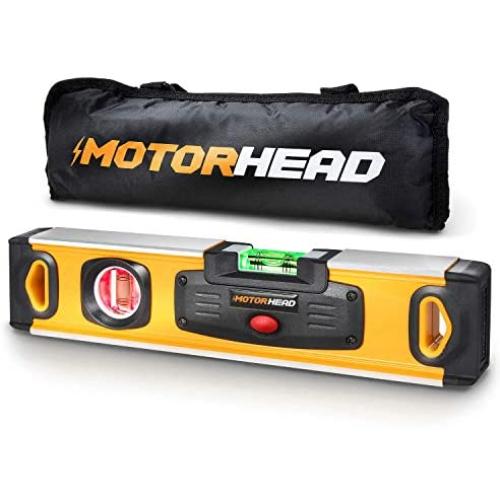 MOTORHEAD 12-Inch 0° & 90° Degree LED Torpedo Level, Water, Dust & Shock Resistant, Magnetic Bottom, Includes Bag, High-Visibility, Solid Milled Aluminum, USA-Based Support