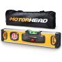 MOTORHEAD 12-Inch 0° & 90° Degree LED Torpedo Level, Water, Dust & Shock Resistant, Magnetic Bottom, Includes Bag, High-Visibility, Solid Milled Aluminum, USA-Based Support