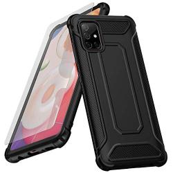 ORETECH Designed for Galaxy A51 Case with [2 x Tempered Glass Screen Protector] 360° Full Body Hard PC Soft TPU Rubber Silicone Edge Shockproof Protective Cover for Samsung Galaxy A51 4G 6.5'' Black