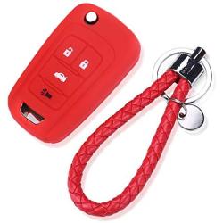 4 Buttons Remote Key Silicone Rubber Keyless Entry Shell Case Fob and Key Skin Cover fit for Chevrolet Camaro Cruze Volt Equinox Spark Malibu Sonic Buick for Opel (RED)