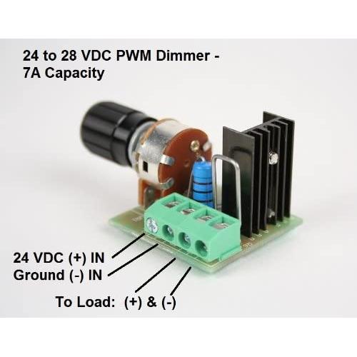 Pilot 24 Volt LED PWM Dimmer, 7 Amp Capacity, DC Lighting Dimmer Controller for LED Incandescent Auto RV Marine Aircraft Interior Lighting