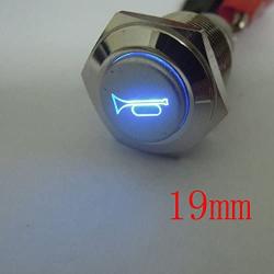 ESUPPORT 12V Car Auto Blue LED Light Momentary Speaker Horn Push Button Metal Toggle Switch 19mm