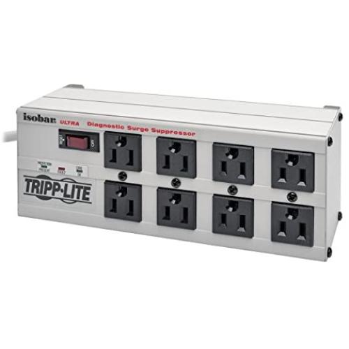 Tripp Lite ISOBAR8ULTRA Isobar 8 Outlet Surge Protector Power Strip, 12ft Cord, Right-Angle Plug, Metal Lifetime Limited Warranty & Dollar 50,000 Insurance White