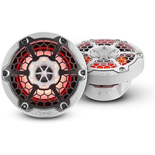 DS18 NXL-6M/WH White Marine Speaker - 6.5'', 2-Way, 300W Max, 100% UV Stable, IP65 Marine Grade Specs, 4 Ohms, Integrated RGB LED Lighting - for All Elements, UTV, ATV & Jeeps (2 Speakers) -White