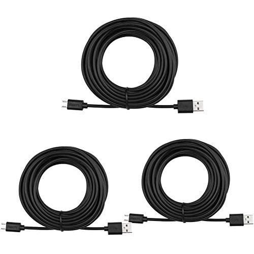 3-Pack 26ft Power Extension Cable Compatible with Wyze cam, Wyze cam V2, Wyze cam Pan, Blink, Yi Home Security Camera, Long Micro USB Cord Black (Weather-Proof)