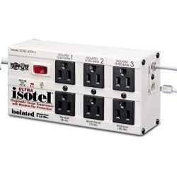 Tripp Lite Isobar 6 Outlet Surge Protector, 6ft. Cord, Right-Angle Plug, Tel/Fax/Modem, Metal, & $50,000 INSURANCE (ISOTEL6 ULTRA)