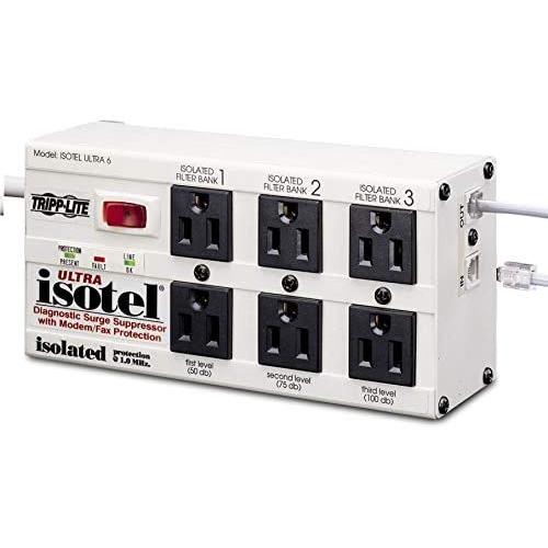 Tripp Lite Isobar 6 Outlet Surge Protector, 6ft. Cord, Right-Angle Plug, Tel/Fax/Modem, Metal, & $50,000 INSURANCE (ISOTEL6 ULTRA)
