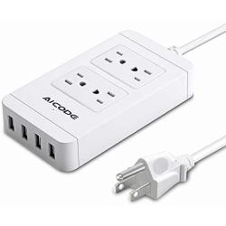Surge Protector Power Strip with USB,4 Spaced Outlets Extension Board &4 Ports USB Charger(2.4Ax4), 6 ft Long Extension Cord, 1700J, 2500W, 100-240V, White for Home/Office/School by AICODE