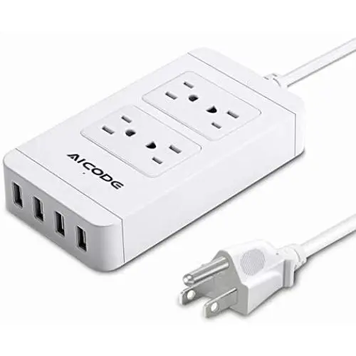Surge Protector Power Strip with USB,4 Spaced Outlets Extension Board &4 Ports USB Charger(2.4Ax4), 6 ft Long Extension Cord, 1700J, 2500W, 100-240V, White for Home/Office/School by AICODE