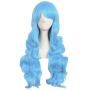 MapofBeauty 28 Inch/70cm Charming Women Side Bangs Long Curly Full Hair Synthetic Wig (Sky Blue)