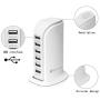 USB Tower Power Adapter 6-Port Smart IC Tech Charging Station with Quick Charge 2.1 for Phone, Tablets, and More (White)