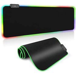Large RGB Gaming Mouse Pad - REAWUL 14 Modes Oversized Glowing Led Extended Mousepad, Anti-Slip Rubber Base and Waterproof Surface, Extra Large Soft Led Computer Keyboard Mouse Mat - 31.5 x 11.8in