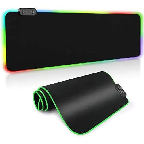 Large RGB Gaming Mouse Pad - REAWUL 14 Modes Oversized Glowing Led Extended Mousepad, Anti-Slip Rubber Base and Waterproof Surface, Extra Large Soft Led Computer Keyboard Mouse Mat - 31.5 x 11.8in