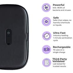 HoMedics UV Clean Phone Sanitizer, UV Light Sanitizer, Fast Germ Sanitizer for Cell Phone, Makeup Tools, Credit Cards, Keys, Glasses, Kills 99.9% of Bacteria & Viruses, Black