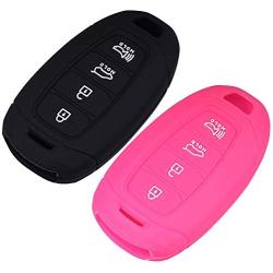 Lcyam Key Fob Cover Silicone Protection Case Remote Holder Fits for 2019 2020 Hyundai Kona Santa Fe Veloster Sonata Keyless Smart Key 4 Button (Black Rose)