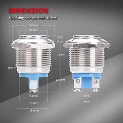 DaierTek 2pcs 19mm 12V Momentary Power Push Button Switch Waterproof Chrome Metal Screw Terminals Raised Round Button for Car RV Truck Boat Marine