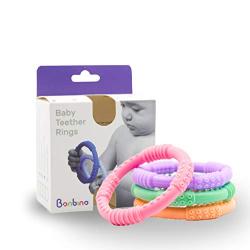 Bonbino Teether Rings - (4 Pack) Silicone Sensory Teething Rings - Soothes Baby Gum Pain! (Pastel)