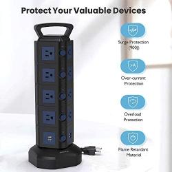 JACKYLED Power Strip Tower Surge Protector 18 AC Outlets and 4 USB Ports with 6.5ft Heavy Duty Extension Cord Electric Charging Station for Home Office Dorm Laptop Computer Black Dark Blue