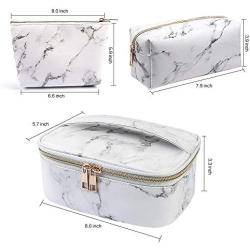 MAGEFY 3Pcs Makeup Bags Portable Travel Cosmetic Bag Waterproof Organizer Multifunction Case with Gold Zipper Marble Toiletry Bags for Women