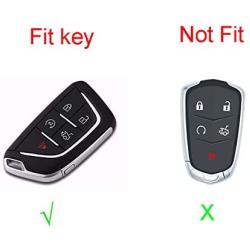 Royalfox(TM) for Cadillac New Blade Shape Key, 5 Buttons Leather Full Protection keyless Remote Smart Key Fob case Cover Keychain for 2020 Cadillac ct5 CT4-V Corvette C8 (Leather Black)